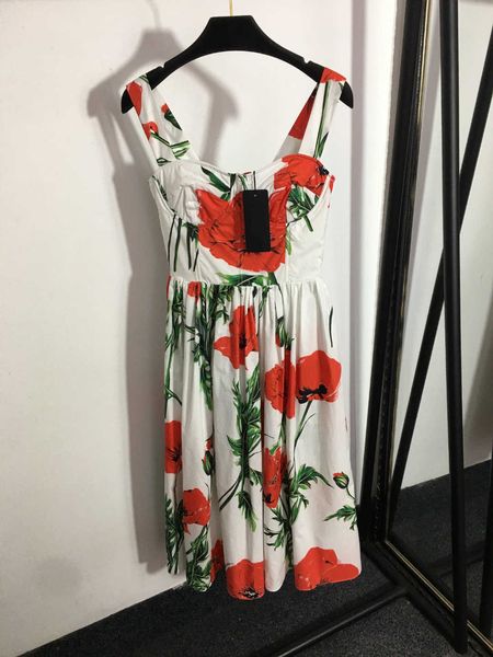 

23ss women brand designer dress temperament flower print strapless suspender dress summer womens clothes, Black;gray