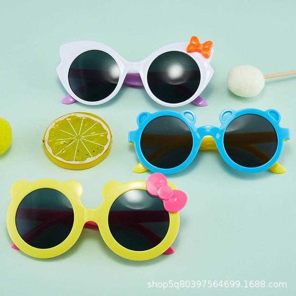 

fashion cartoon cat kids sunglasses cute baby bow female uv protection glasses, Blue