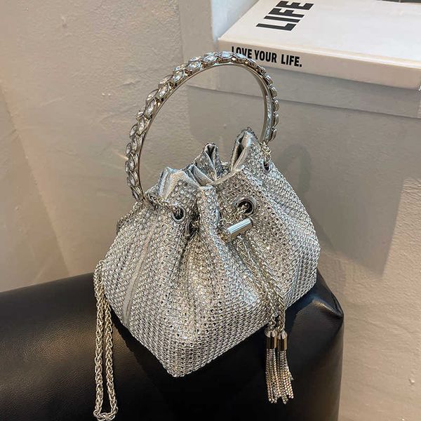 

shiny mini diamond bucket bags for women 2023 summer trendy crossbody bags lady travel purses and handbags female shoulder bag