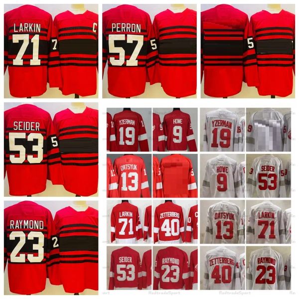 

custom 2022 reverse retro 71 dylan larkin hockey jerseys lucas raymond moritz seider henrik zetterberg gordie howe steve yzerman pavel datsy, Black;red
