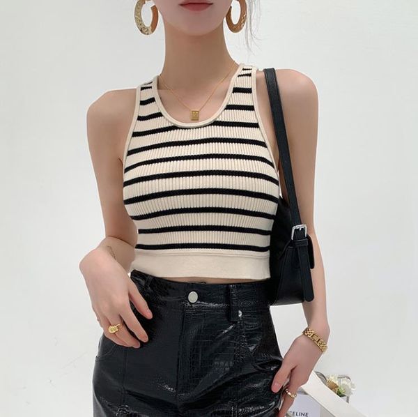 

215 l 2023 autumn sweaters women's pullover white black sweater crew neck sleeveless brand same style women's yl