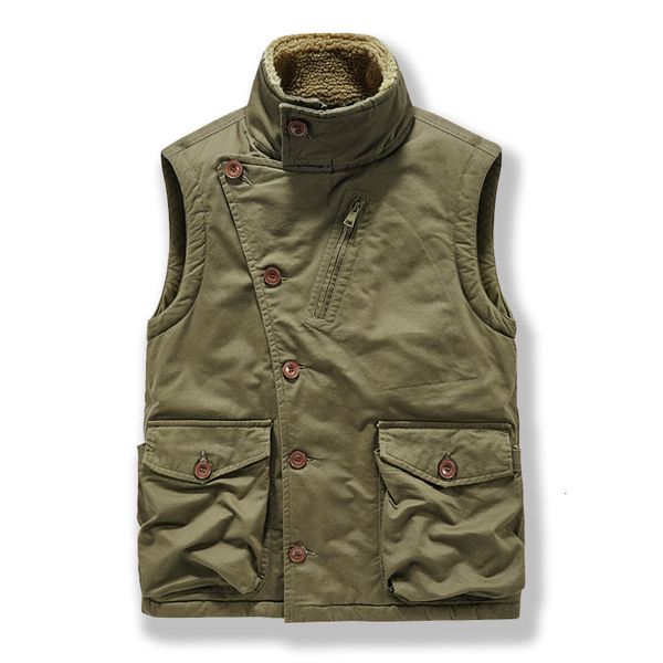

men's vests autumn military vest men stand collar fashion side bottons thick warm fleece jacket sleeveless plus size 4xl 230309, Black;white