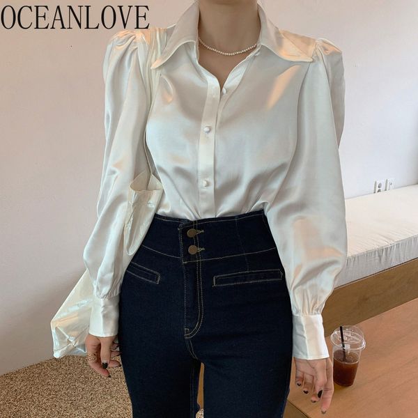 

women's blouses shirts oceanlove satin blusas mujer office lady elegant solid korean shirts spring work fashion women and blouses 1952, White