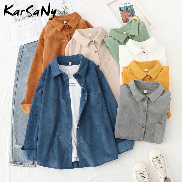 

women's blouses shirts corduroy boyfriend shirt women spring solid vintage white blouses and female long sleeve loose button up shirt