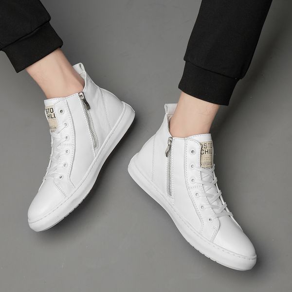 

boots luxury brand men fashion high sneakers spring autumn casual shoes genuine leather simple flats 230309, Black