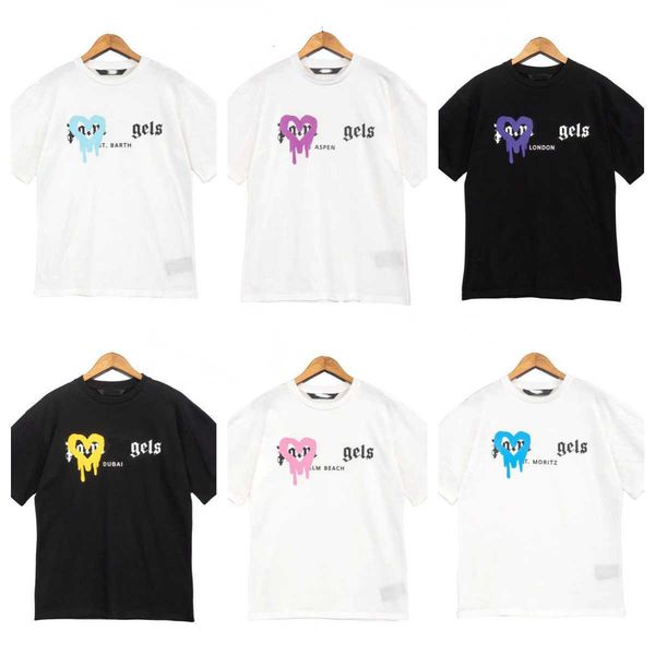 

men's t-shirts designer luxury t shirt men's and woman t-shirts palms spray love heart print short-sleeved t shirt fashion angels, White;black