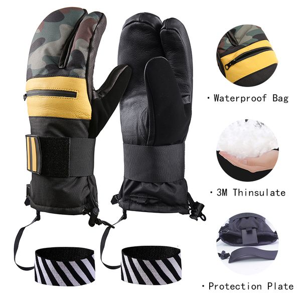 

sports gloves inside five finger design ski winter waterproof snowboard for outdoor snowmobile snow skiing 230308, Black