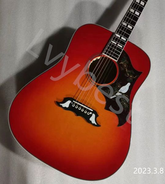 

lvy1960 hummingbird style acoustic guitar with fixed bridge all solid board spruce and tigeflame board back 5pcs neck
