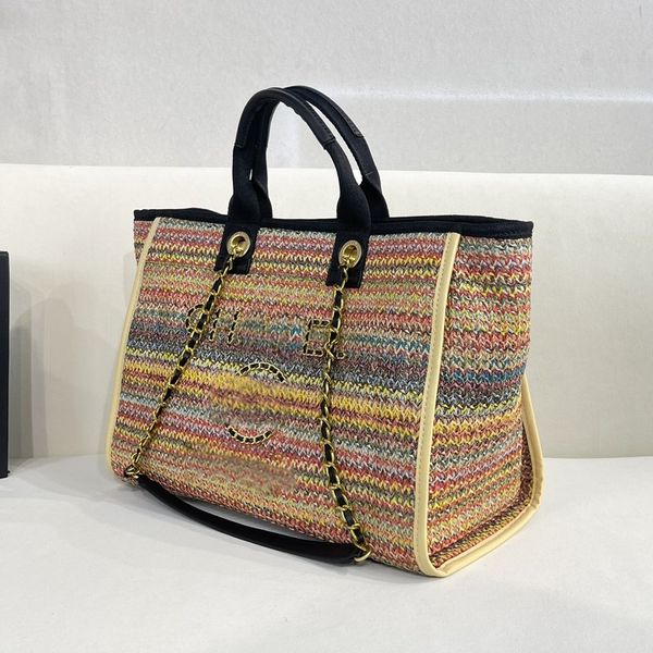 

summer beach tote shoulder handbag designer channel bag straw knitting leather chain green weekender holiday diaper totes medium handbags fo