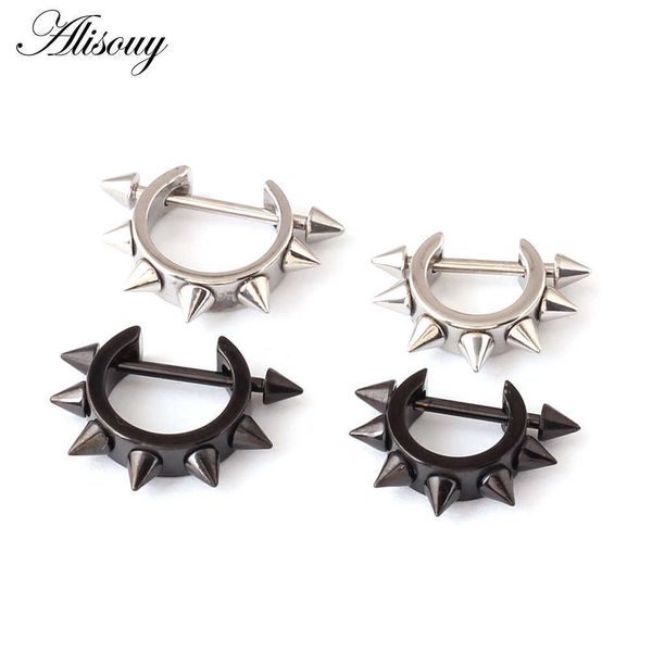 

charm 2pcs d-shaped punk rock men women taper spike rivet ear hoop pierced earring l230309, Golden