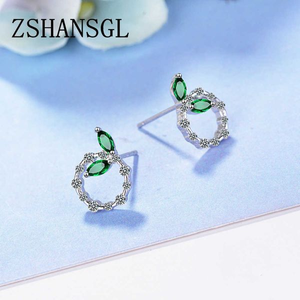 

charm genuine % 925 silver needle earrings green crystal tree leaves d earrings for women pave aaa cz fine earrings jewelry l230309, Golden