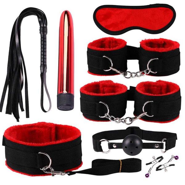 

toy bondage gear 8pcs handcuffs footcuffs whip blindfold massager sm toys set soft material makes it feel so great perfect gift
