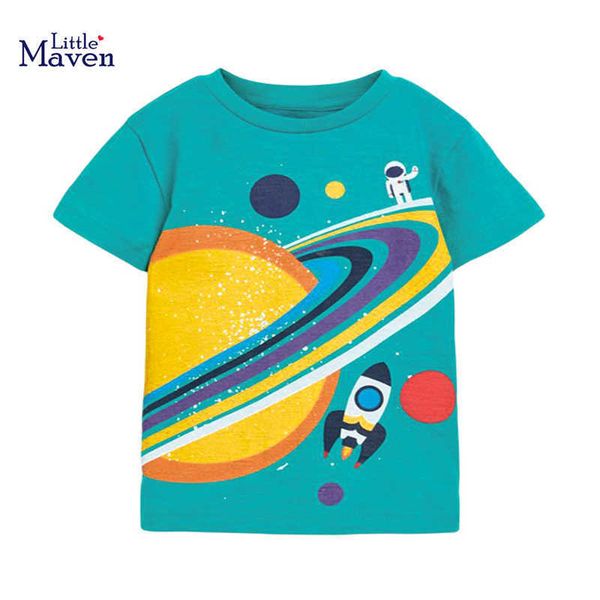 

t-shirts little maven 2023 new boys t shirts cartoon universe spaceman children's t shirts cotton baby boys tees clothes l230309, Blue