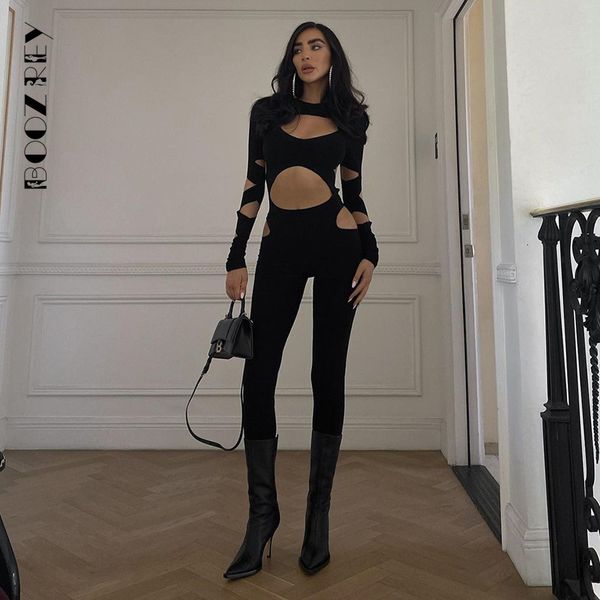 

women's jumpsuits rompers boozrey black backless hollow out jumpsuits women casual pencil pants rompers club party clothes lady bodysui, Black;white