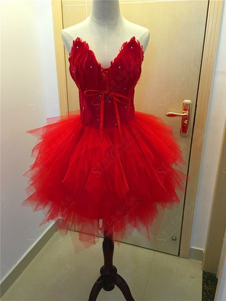 

red short prom birthday dress 2023 sweetheart crystal feather lace up evening gowns night party outfits women robe de soiree, Black
