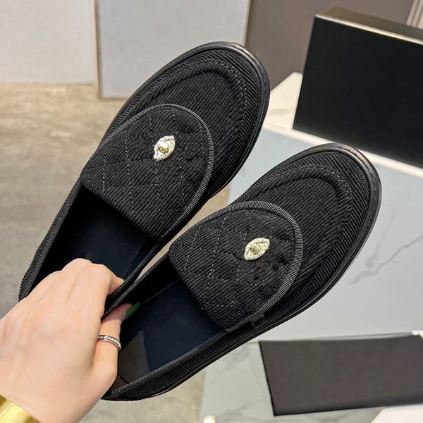 

luxurys womens canvas low heels dress shoes quilted texture flap slip on loafers sandals outdoor casual shoe classic black ladie large size
