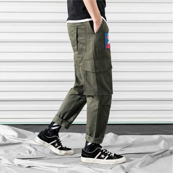 

men's pants pockets cargo harem pants mens casual joggers baggy ribbon tactical trousers harajuku streetwear hip hop pants, Black