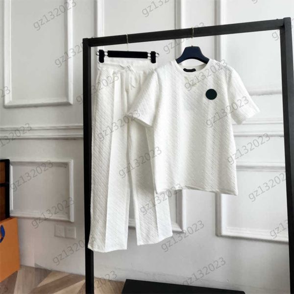 

brand two piece pants metal chain badge embellished short sleeve casual t-shirts drawstring design loose trousers women designer clothing, White