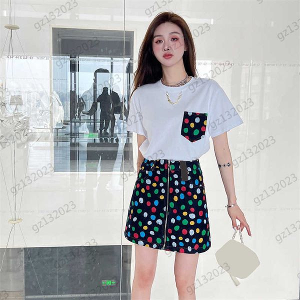 

white two piece dress luxury brand co-branded style crewneck pullover t-shirt custom polka dot denim skirt designer womens clothing short-sl