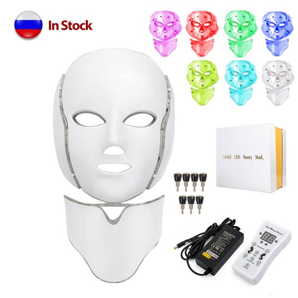 

face massager led mask 7 colors light potherapy with neck anti acne whitening red therapy skin beauty treatment 230309