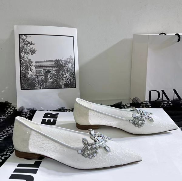 

rene caovilla casual dress shoes women large flat bottom lace mesh breathable designer stitching low heel rhinestone fashion beach shoe, Black