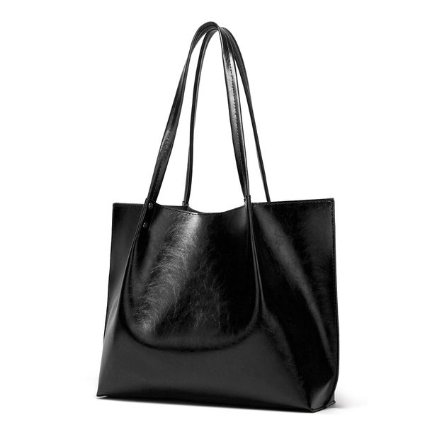 

fashion women's bag oil wax leather handbag solid design shoulder bag
