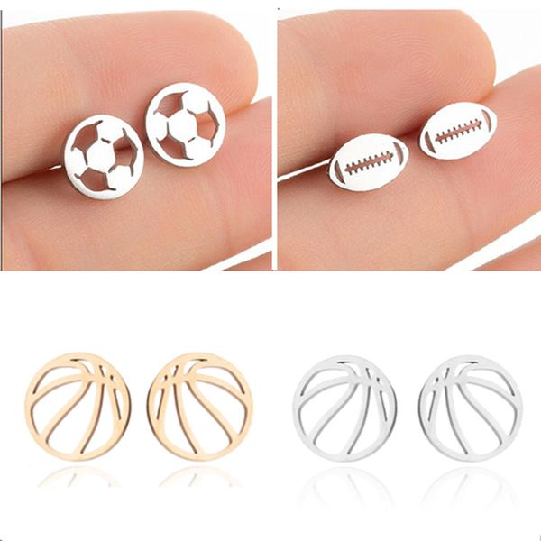 

wholesale stainless steel stud earring sport jewelry basketball football earrings for women men girls gift for sports fans, Golden;silver