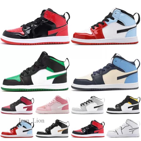 

2022 kids og basketball shoes 1s university blue dark mocha seafoam pollen fragment 1 shadow mid light smoke grey twist sneakers designer tr, Black