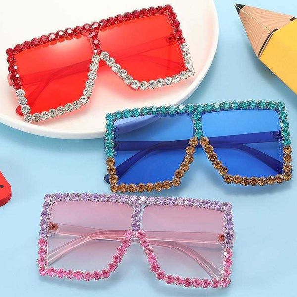 

fashion large rim kids sunglasses square diamond marine lens street suv, Blue