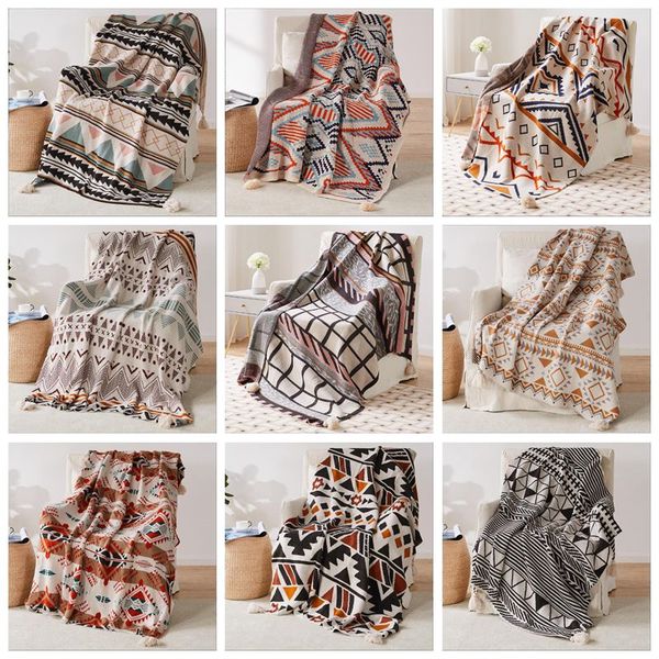 

fleece bohemian blankets sofa tassel knitted cover blanket jacquard air conditioning blankets nap bedroom outdoor camping carpet bedspreads