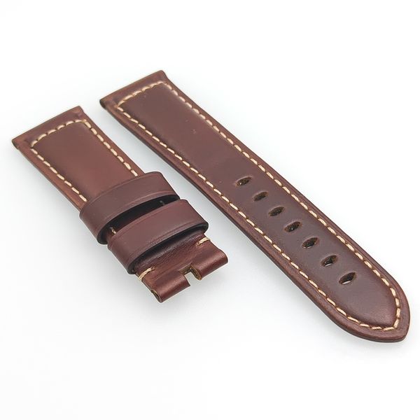 

24mm brown red waxy calf leather band strap for pam wirst watch, Black;brown