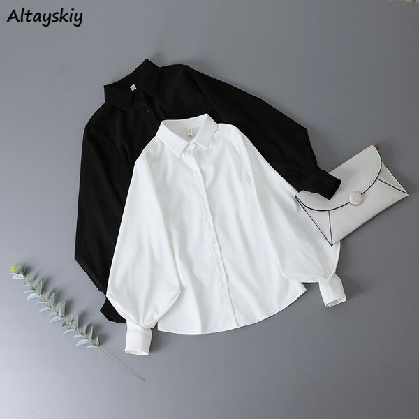

women's blouses shirts shirts women lantern sleeve loose turn-down collar simple solid feminino blouses minority korean style autumn al, White