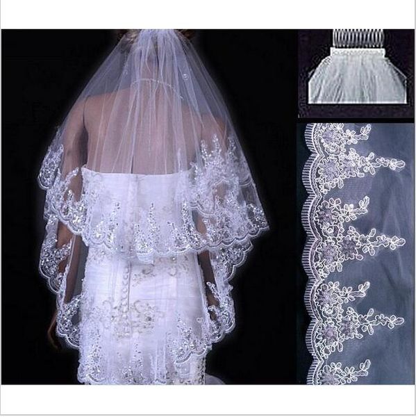 

double layers veil with comb headpieces sequins lace mesh veil bridal party dress veil baroque headwear with wedding jewelry hair accessorie, Silver