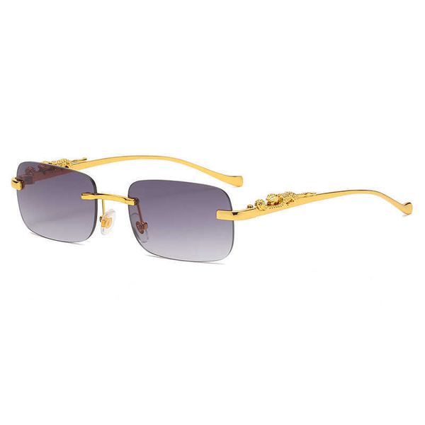 

cheetah decorative frameless square sunglasses color leopard head metal sunglasses for men and women with box, Black