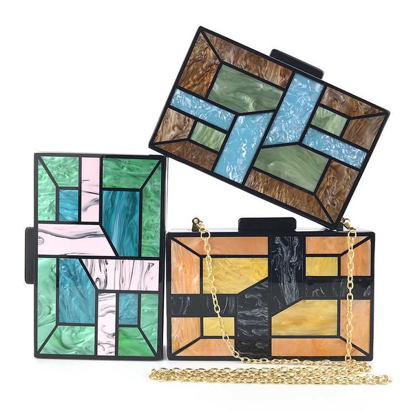 

hengmei dinner bag geometric splicing acrylic evening bag 230309