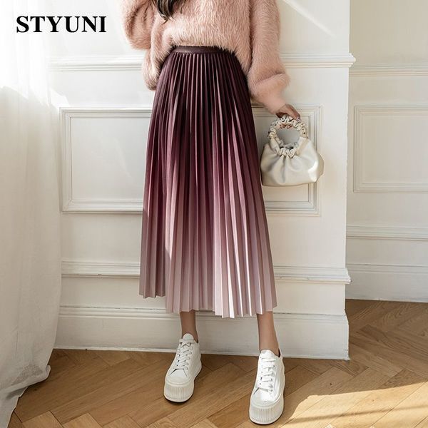 

skirts gradient pleats a line dance party elastic high waist women s skirt korean fashion loose mid calf long for women 230308, Black