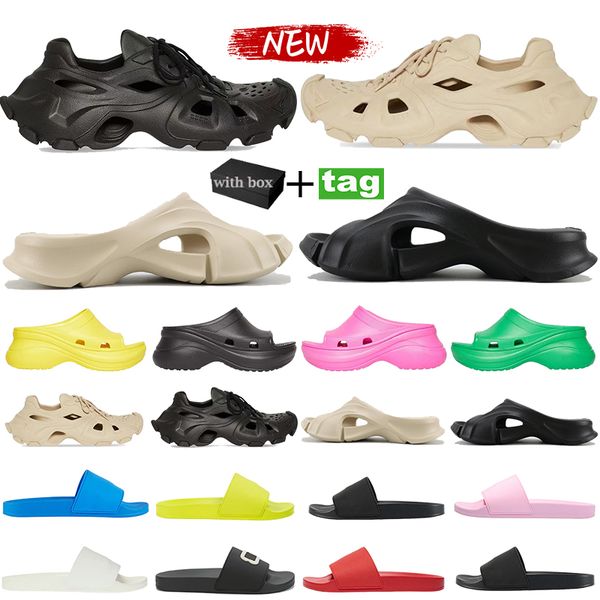 

with box designer paris slippers men women 22fw hd lace-up sneaker sandals luxury mold croc pool slide sandal ladies summer beach glow in th, Black