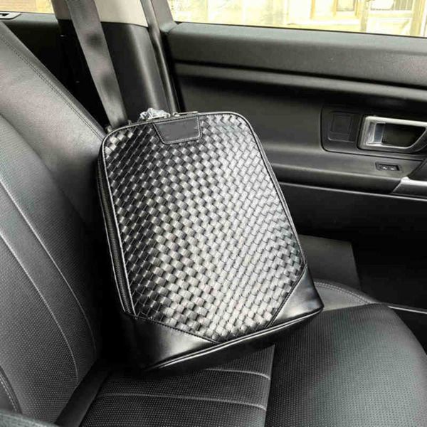 

shoulder bags work and leisure high capacitybags men handbag woven leather luxury designer brand male backpack 220314