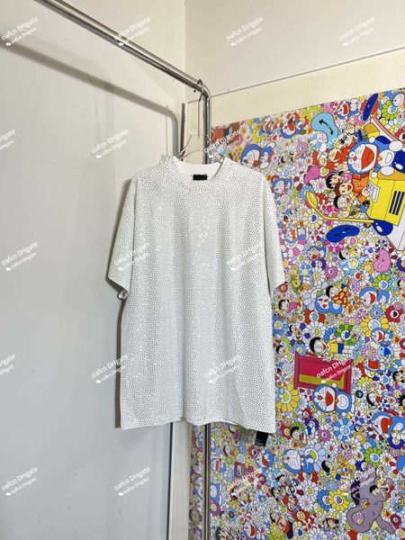 

designer men's t-shirt fashion rhinestone loose short sleeve women's clothing couple style full diamond diamond polo short sleeve, White;black