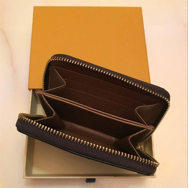 

2021 new classic brown flower design short wallet men women brand wallet single zipper coin purse with gift box card holders bag260v, Brown;gray