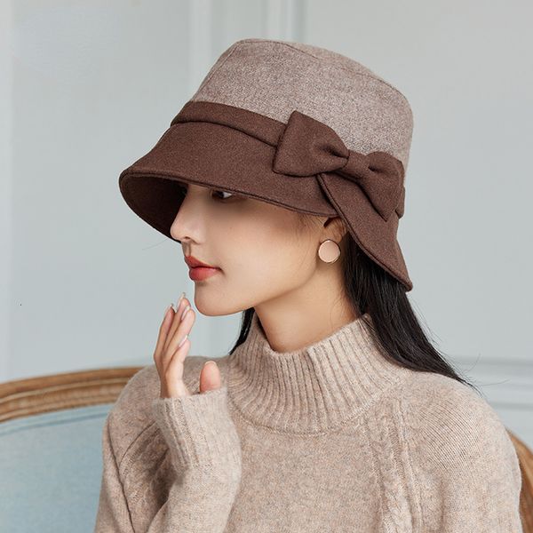 

wide brim hats bucket autumn and winter mother headwear wool flat woman hat lady fashion felt fedora 230309, Blue;gray