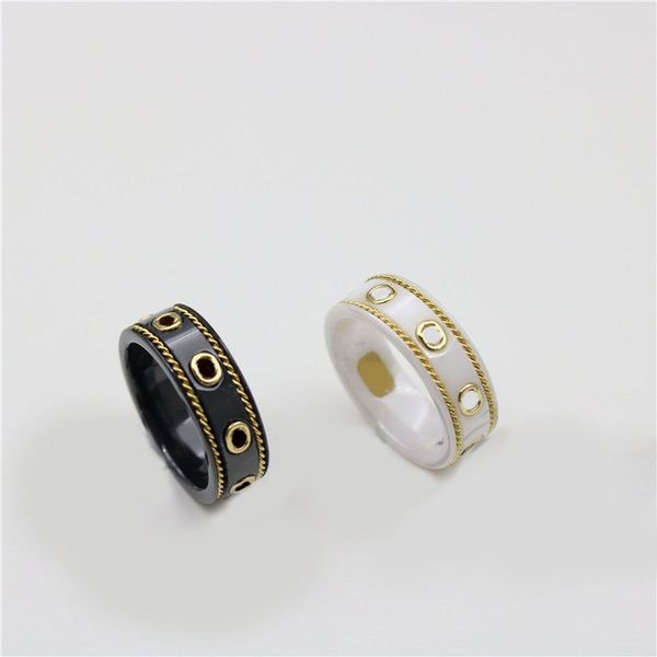 

fashion black ceramics designer rings gold plated letters double g interwoven multicolor bague luxury womens wedding ring popular gilded det, Silver