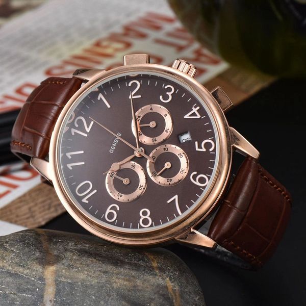 

wristwatches for men 2023 new mens watches six needles all dial work quartz watch europe luxury brand chronograph clock steel and leather be, Slivery;brown