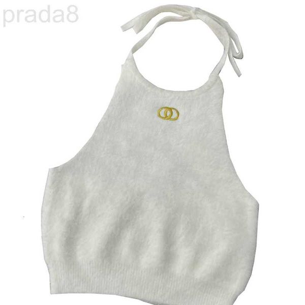 

women's t-shirt designer women halter tee party fashion crop luxury embroidered t shirt spring summer backless e0l5, White
