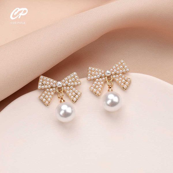 

charm korean fashionsweet classic pearl bow gold colour earrings for woman jewelry 2022 new goth party girl's unusual cute earrings l23, Golden