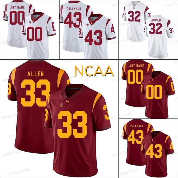 

usc trojans jersey 43 troy polamalu reggie bush marcus allen oj simpson ncaa white red university jerseys mens, Black;red