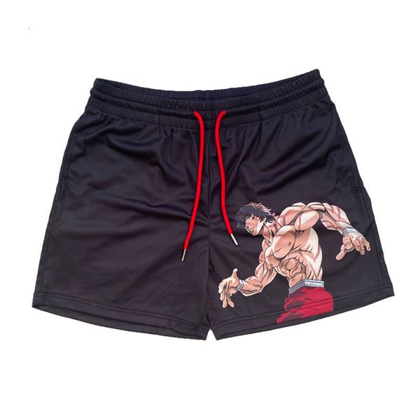 

men s shorts japanese anime baki haman print male streetwear beach short pants casual loose men elastic waist black plus size 230308, White;black