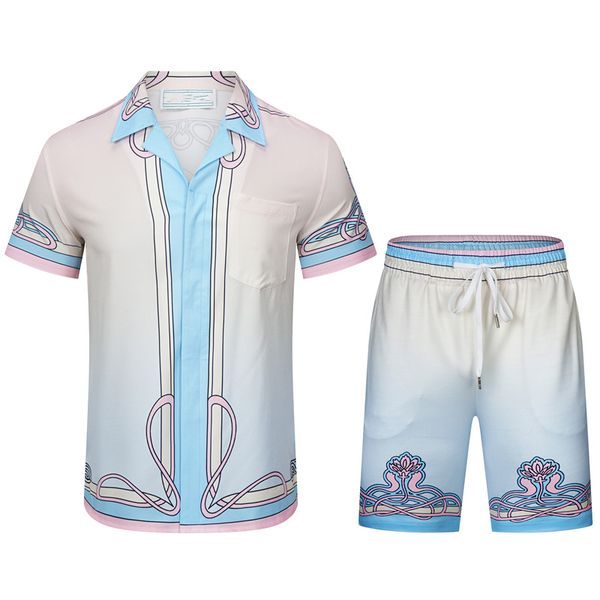 

mens casual tracksuits men shirt and shorts set new summer casual printed hawaiian shirt short male printing dress suit sets plus -3xl, Gray