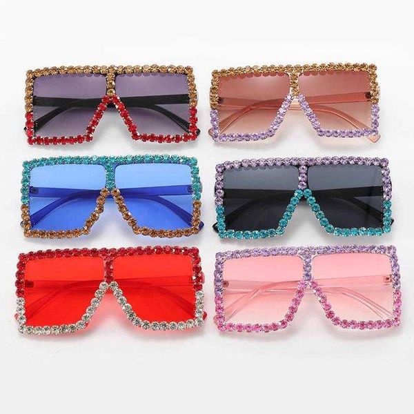 

fashion large rim kids sunglasses trend square diamond personality baby street, Blue