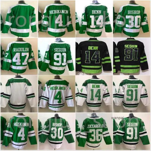 

custom men ice dallas hockey 14 jamie benn jersey 91 tyler seguin 30 ben bishop 24 roope hintz 4 miro heiskanen 47 alexander radulov star st, Black;red